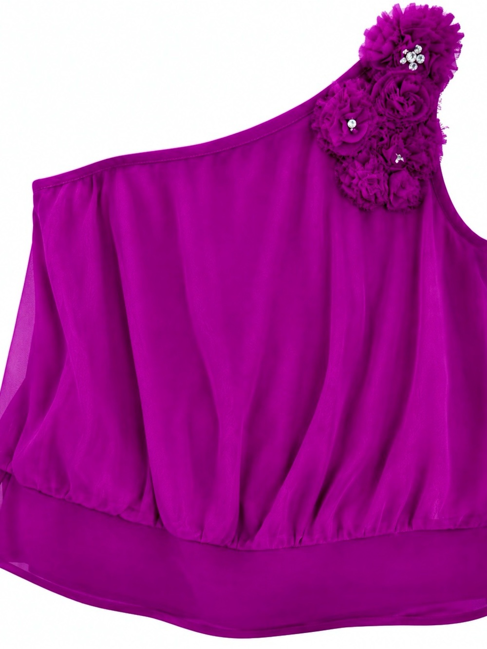 Forever 21 One-Shoulder Floral Appliqué Tank Top in Magenta